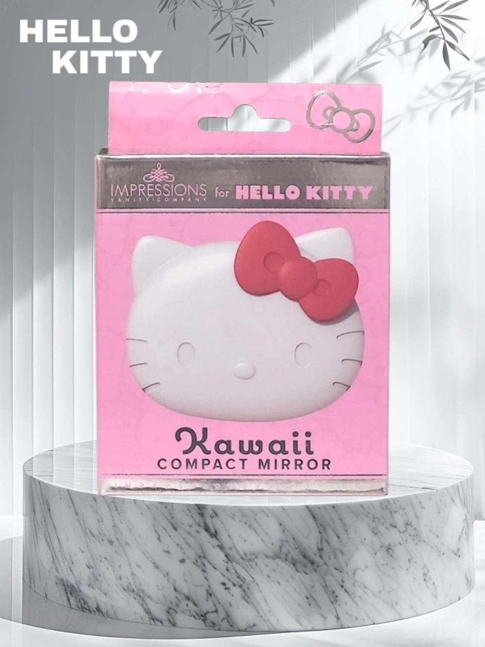 Hello Kitty Kawaii Compact White Mirror with Red Bow Accent